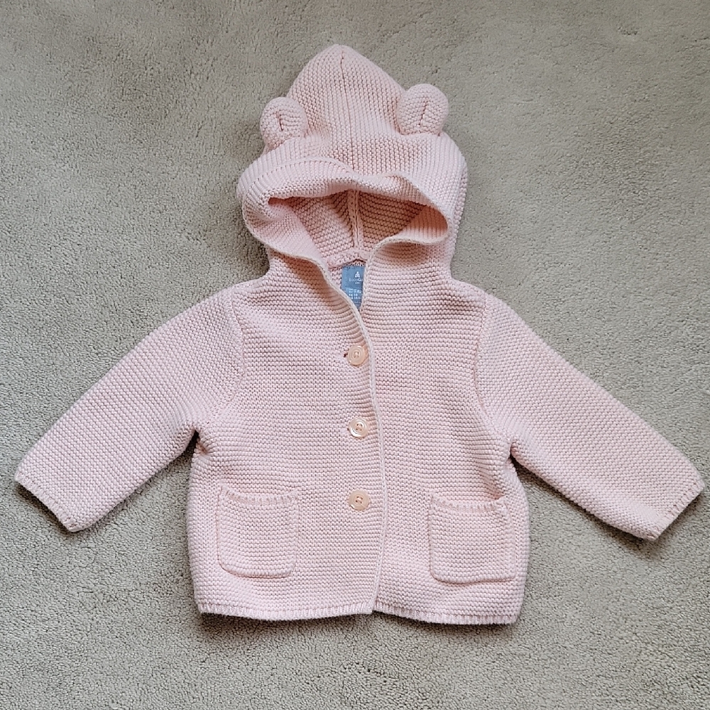 GAP Baby Knit Hooded Cardigan in Pale Pink 3-6m